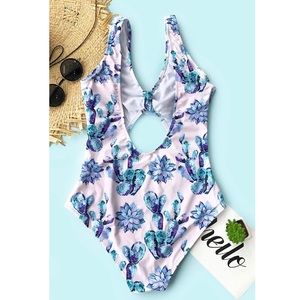 One piece tie front bathing suit
